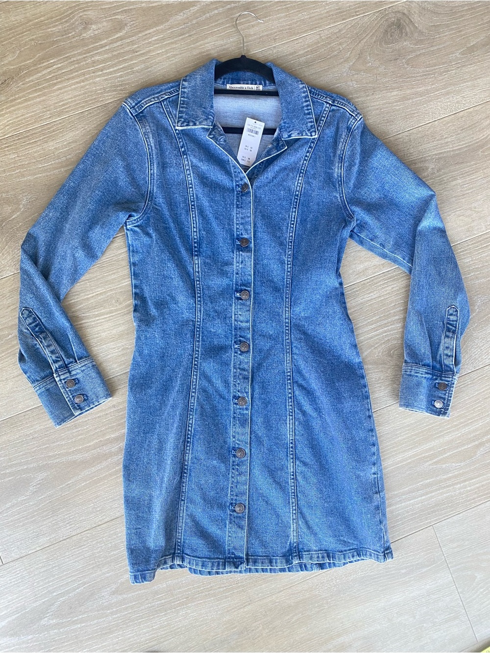 NWT Abercrombie & Fitch Denim Mini Shirt Dress Medium Tall Button Front
